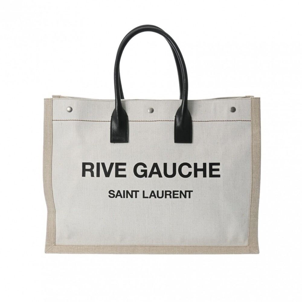 SAINT LAURENT Rive Gauche Tote Bag Beige Tan Black Leather Coated